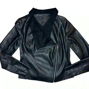 BlankNYC Faux Vegan Leather Waterfall Asymmetrical Zip Motorcycle Jacket Coat S